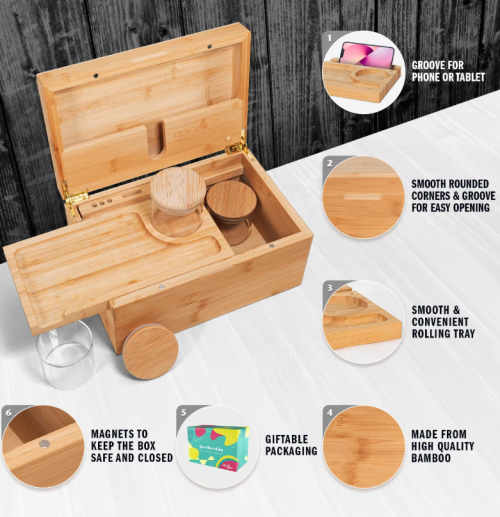 Cocktail Old Fashioned Custom Smoking Accessories Bamboo Wooden Storage Stash Jar Box Stoner Kit Set with Lock