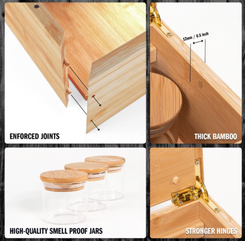 Cocktail Old Fashioned Custom Smoking Accessories Bamboo Wooden Storage Stash Jar Box Stoner Kit Set with Lock