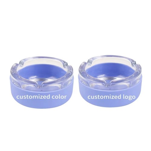 Wholesale Top Sale Glass Ashtray with Non-slip Silicone Bottom Cover Custom Logo Silicone Cigar Ashtray