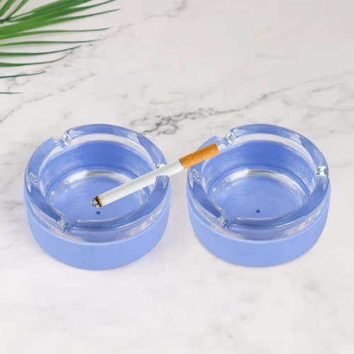 Wholesale Top Sale Glass Ashtray with Non-slip Silicone Bottom Cover Custom Logo Silicone Cigar Ashtray