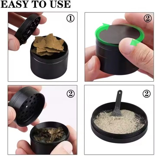Custom logo Metal Stainless Steel 4 Piece Layers Modern Mini Black Hand Tobacco Herb Grinder Crusher Smoking Herbal