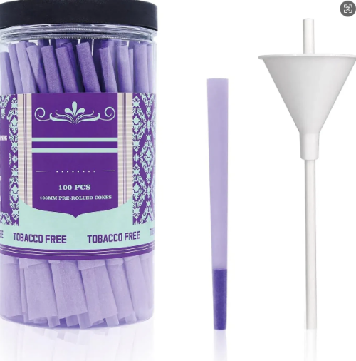 100 Pack Purple Pre Rolled Cones King Size Rolling Paper Cone 108 mm