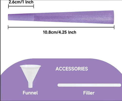 100 Pack Purple Pre Rolled Cones King Size Rolling Paper Cone 108 mm