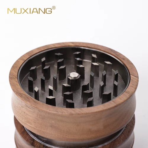 Premium Natural Wooden Healthy Herb Grinder 4 Layers Custom Logo Black Walnut Spice Crusher