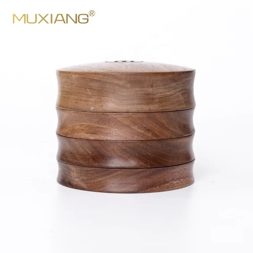 Premium Natural Wooden Healthy Herb Grinder 4 Layers Custom Logo Black Walnut Spice Crusher