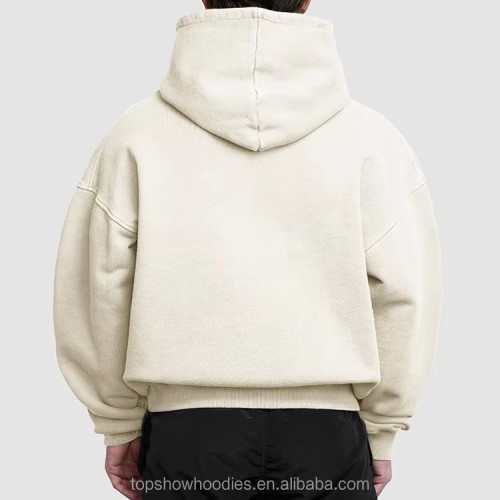 OEM Custom Drop Shoulder 100% Cotton Thick 500 Gsm Heavyweight Oversized Fit Cropped Boxy Hoodie for Men