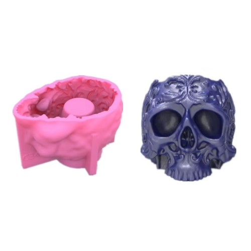 Easy Operating 3D Delicate Vines Leaves Wrapped Around Skull Head Halloween DIY Silicone Jar Ashtray Pot Mold