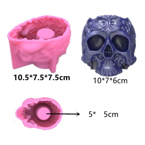 Easy Operating 3D Delicate Vines Leaves Wrapped Around Skull Head Halloween DIY Silicone Jar Ashtray Pot Mold