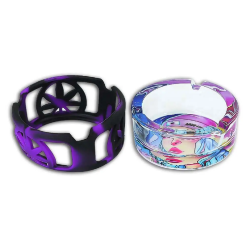 Wholesale New Silicone Ashtray With Cover Round Glass Ashtray Anti Collision Cigar Ashtray Support Custom Logo