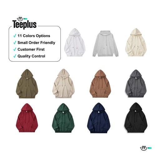 Teeplus 100% Cotton 350g Hoodie Casual Solid Pattern with Hooded Collar for Autumn Season