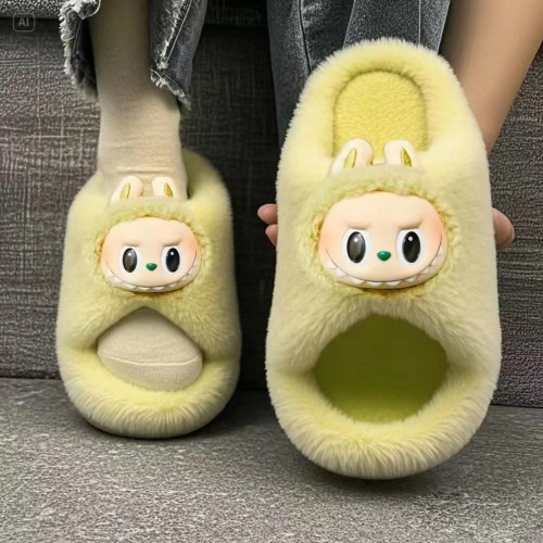 Factory Customization Labubu Winter Slippers - Non-Slip Soft Sole, Plush Unisex Indoor House Shoes for Couples & Home