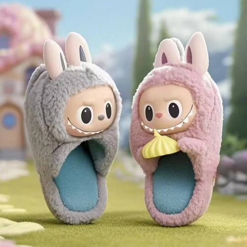 Factory Customization Labubu Winter Slippers - Non-Slip Soft Sole, Plush Unisex Indoor House Shoes for Couples & Home