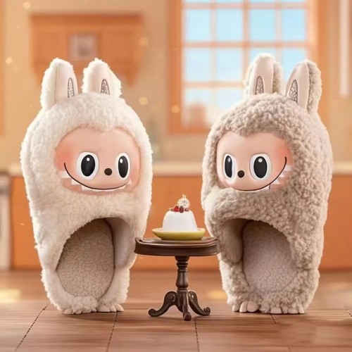 Factory Customization Labubu Winter Slippers - Non-Slip Soft Sole, Plush Unisex Indoor House Shoes for Couples & Home