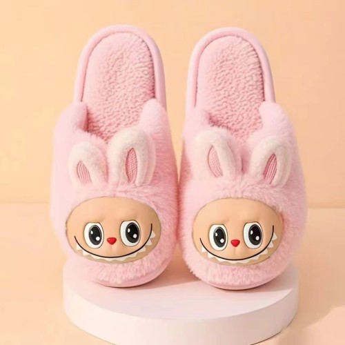 Factory Customization Labubu Winter Slippers - Non-Slip Soft Sole, Plush Unisex Indoor House Shoes for Couples & Home