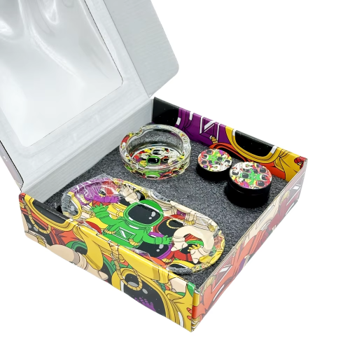 Free Sample Custom Logo Smoking Kit 5 in 1 with Gift Box Grinder Tray Jar Container Smoking Accessories Sets