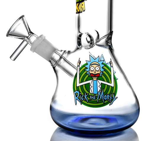 Custom New Stickers High Borosilicate Glass Water Pipe Bottle Blue Small Beaker Glass Hookah