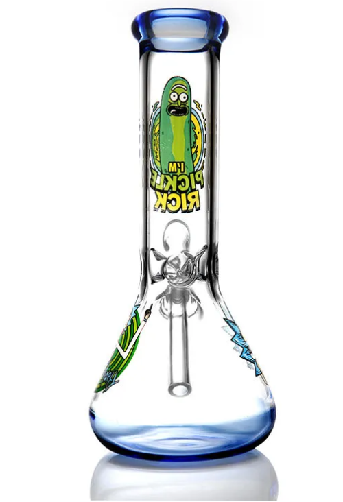 Custom New Stickers High Borosilicate Glass Water Pipe Bottle Blue Small Beaker Glass Hookah