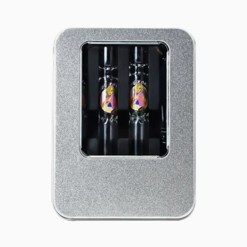Metal Box Portable Set with Cleaning Brush Colored Diamond Glass Chillum Pipe
