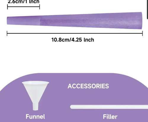 100 Pack Purple Pre Rolled Cones King Size Rolling Paper Cone 108 mm with Loader and Packing Sticks