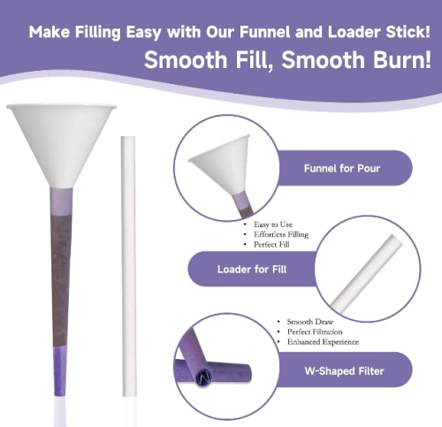 100 Pack Purple Pre Rolled Cones King Size Rolling Paper Cone 108 mm with Loader and Packing Sticks