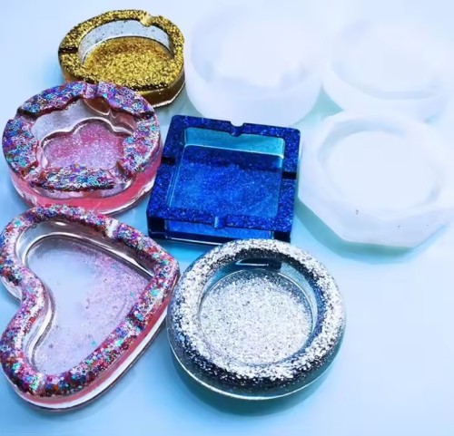 DIY Handmade for Resin Casting Smoke Ash Tray Ashtray Silicone Hexagon Heart Shape Cigar Ashtray Set Mold