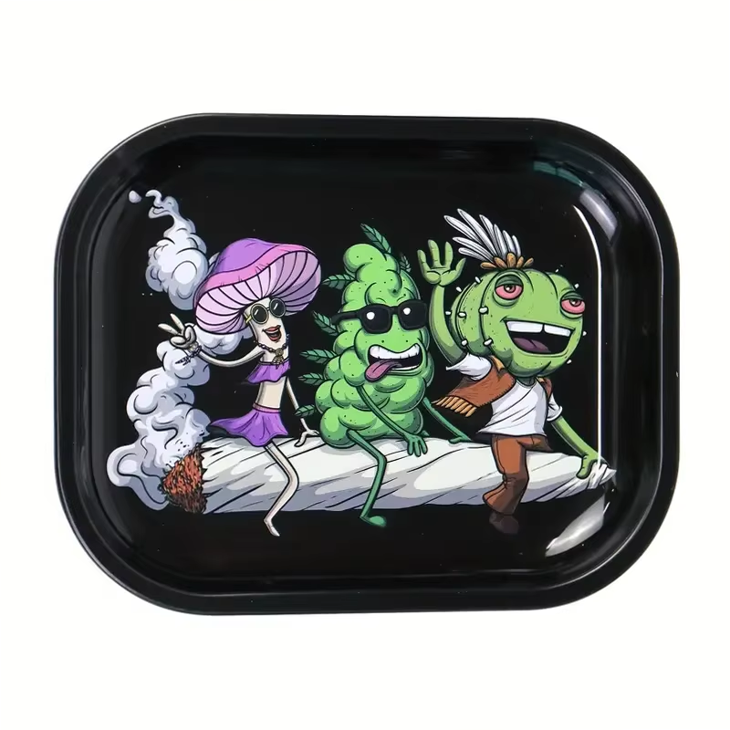 Wholesale High Quality Full Custom Printed Plain Herb Tobacco Metal Tin Rolling Tray Melamine Plates