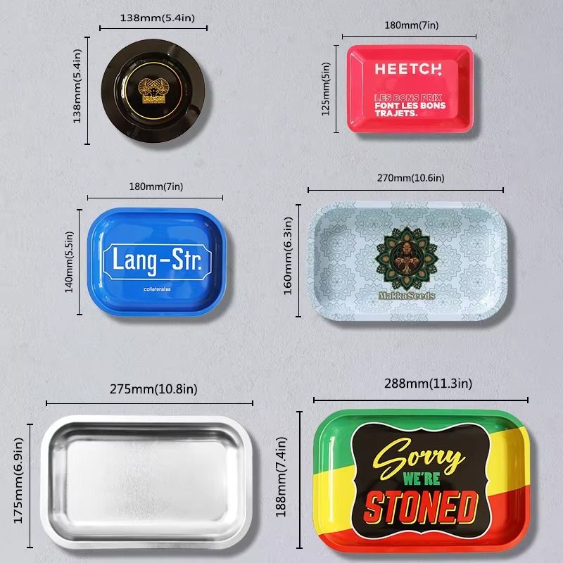 Wholesale High Quality Full Custom Printed Plain Herb Tobacco Metal Tin Rolling Tray Melamine Plates