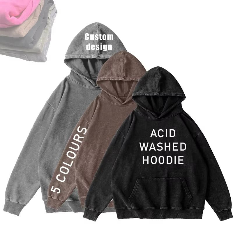 350gsm Heavyweight Hoodie Vintage Hot Sale Autumn Winter Custom Brand Men's Washed Hoodies 500gsm