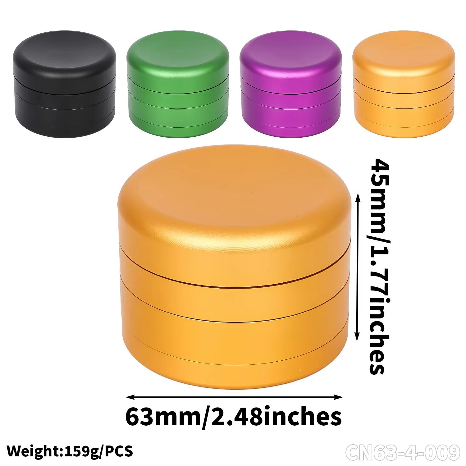 Wholesale Custom Logo Aluminum Alloy Metal Green Black Purple Gold Color 63MM 4 Parts Layers Herb Grinder