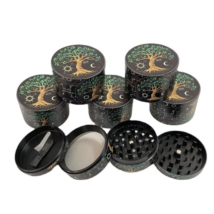 New Full Printing 63mm Zinc Herb Grinder Custom Logo Metal Manual Dry Smoke Grinder Wholesale Smoking Accessories