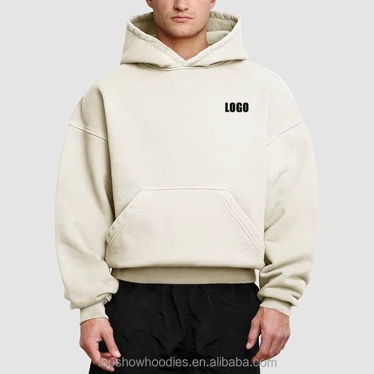 OEM Custom Drop Shoulder 100% Cotton Thick 500 Gsm Heavyweight Oversized Fit Cropped Boxy Hoodie for Men