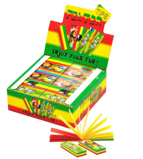 Wholesale Bob Marley Rasta Color Three Colors Filter Tips Perforated 18mm Width 60 Booklets Per Box